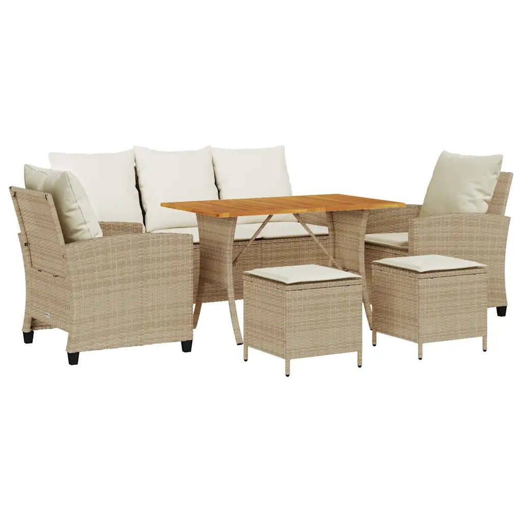 Set Divano da Giardino 6 pz con Cuscini Beige in Polyrattan