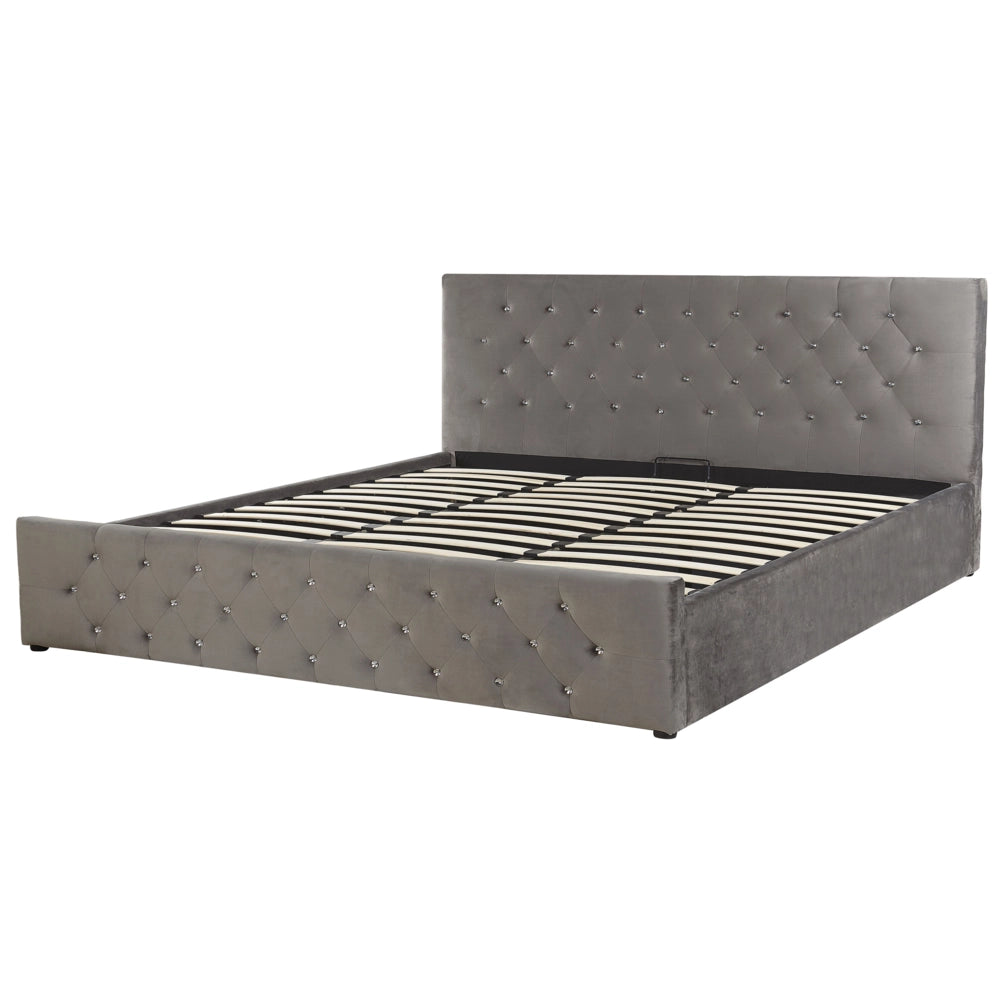 Letto Matrimoniale Moderno con Contenitore in Velluto Grigio 180 x 200 cm