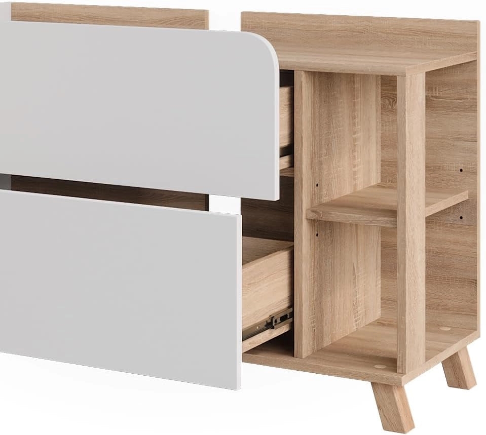 Mobiletto per lavabo Karen, Sonoma/Bianco, 100 x 65 cm con 2 cassetti, per montaggio sotto il lavabo con apertura per sifone