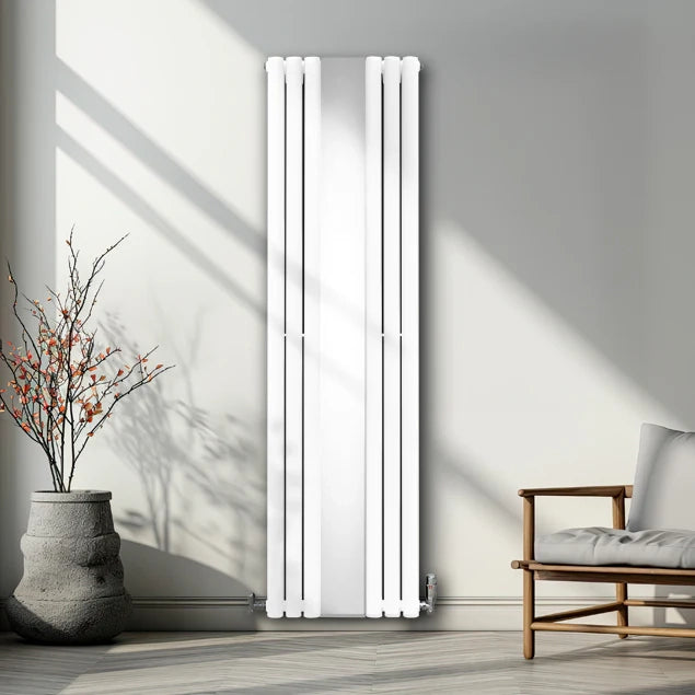 Radiatore e Valvole Cromate a Specchio Pannelli Ovali - 1800mm x 500mm - Bianco