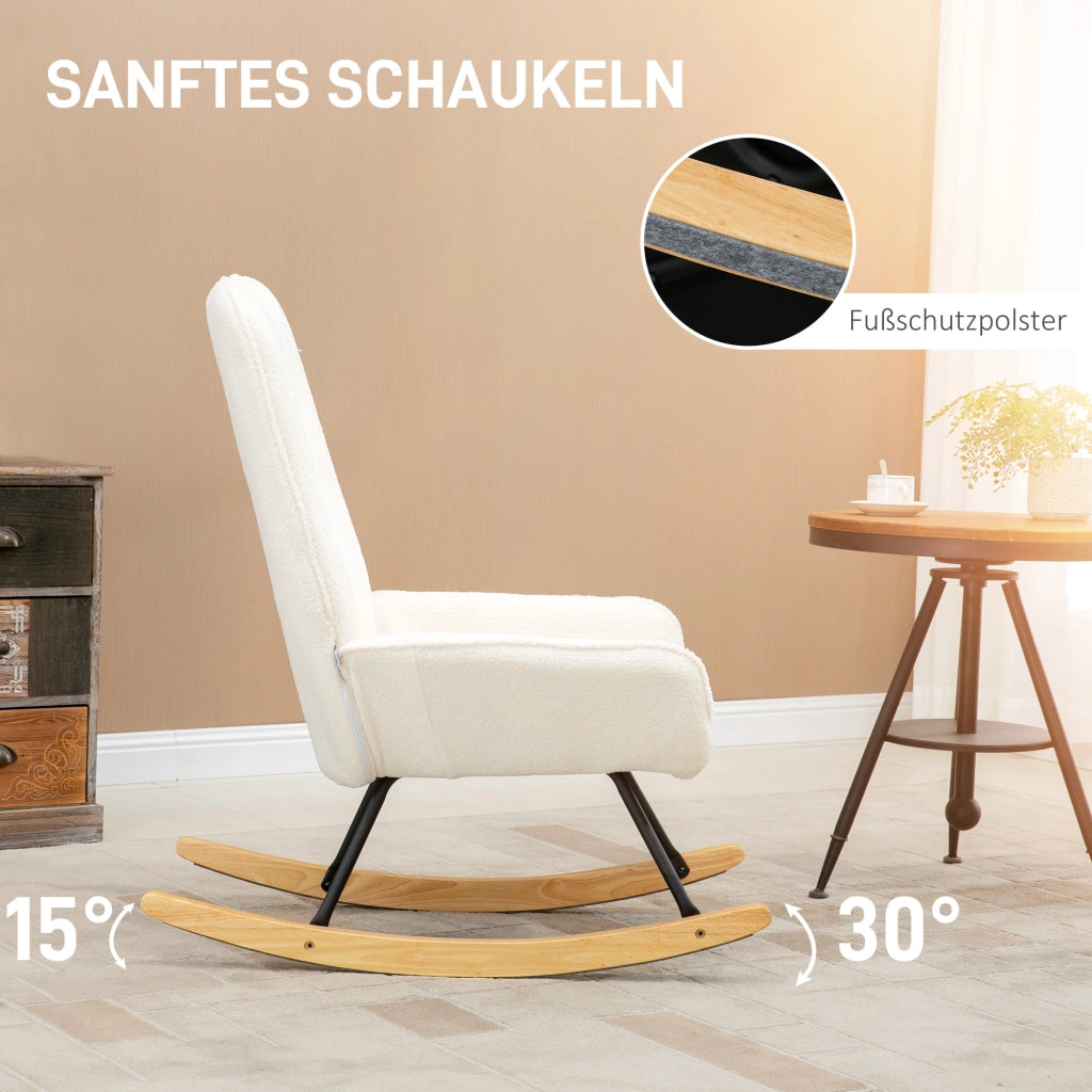 Poltrona a Dondolo con Vello Sherpa ¨C Zephmum ¨C 63x95x97 cm Natur+ Creme