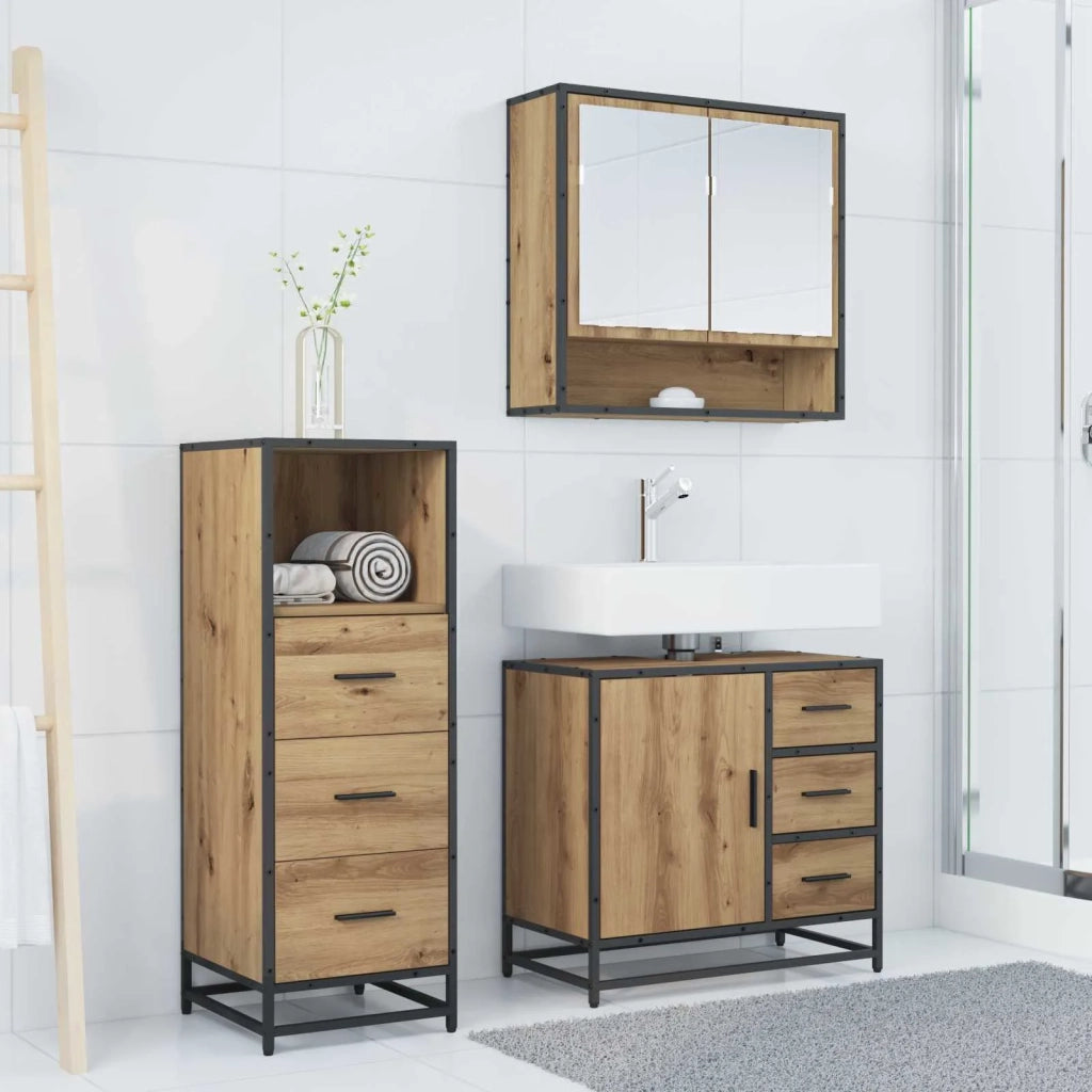 Set di mobili per il bagno con porta 3 pcs Rovere artigianale 3402333
