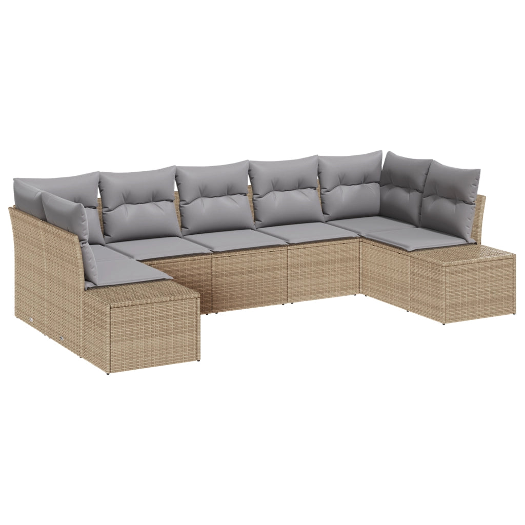 Set di divano da giardino da 7 pezzi con cuscini in rattan beige