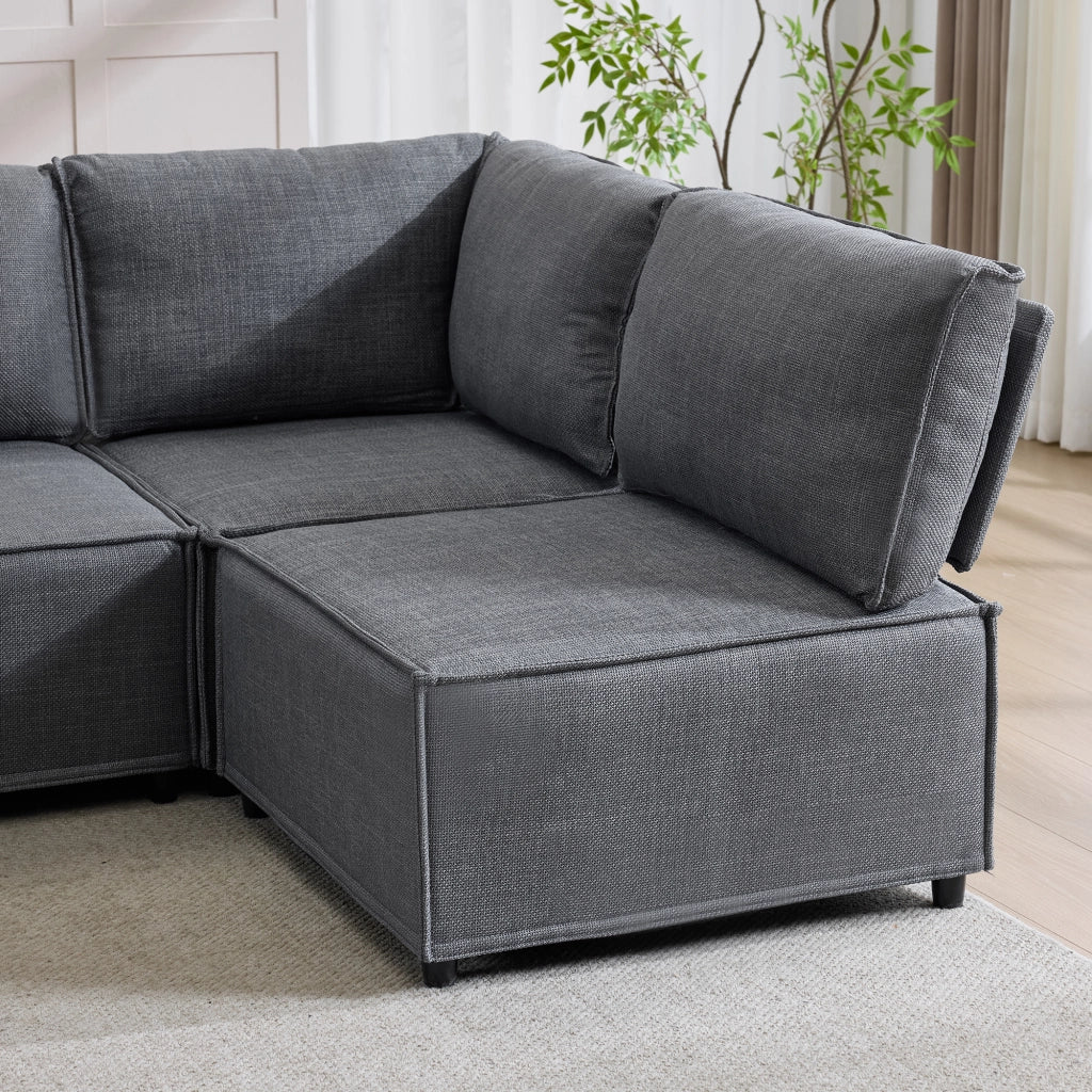 Divano modulare in tessuto con funzione letto e struttura stabile in compensato grigio scuro per soggiorno