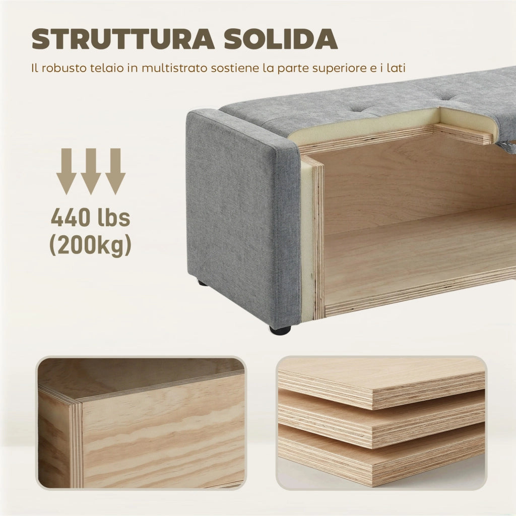Cassettiera Contenitore con Seduta ¨C Zephmum ¨C Grigio Chiaro, Lino