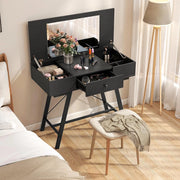 2 in 1 Tavolo da Trucco Pieghevole, Tavolo da Toeleta con Specchio a Ribalta, Stazione di Ricarica, 6 Scomparti, Cassetto, Piano di Lavoro, per Soggiorno Camera da Letto (Nero)