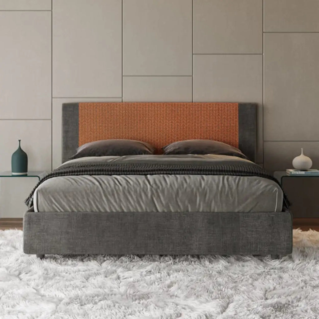 Letto matrimoniale contenitore imbottito 160x210 tessuto Labirinto 4 arancio Rosal