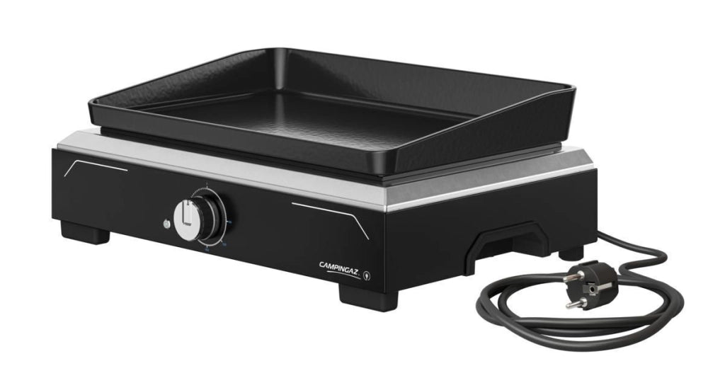 Campingaz 2198523 Plancha Electric 1 XD Barbecue Elettrico Portatile Piastra in Ghisa Smaltata 2100 W con Termostato Regolabile e Vassoio Raccogli Grasso Lavabile in Lavastoviglie colore Nero