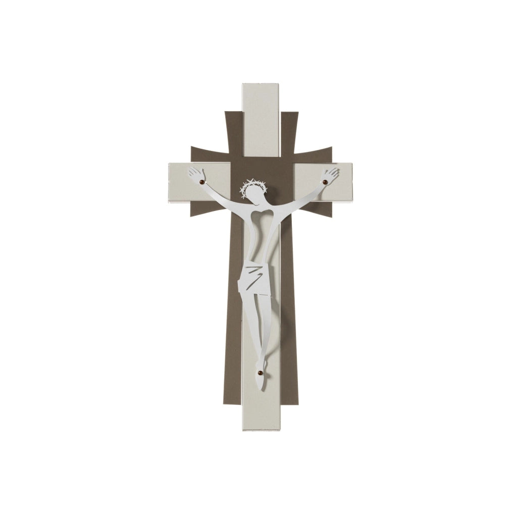 Arte sacra in ferro Crocifisso piccolo da parete Avorio, bronzo e bianco marmo