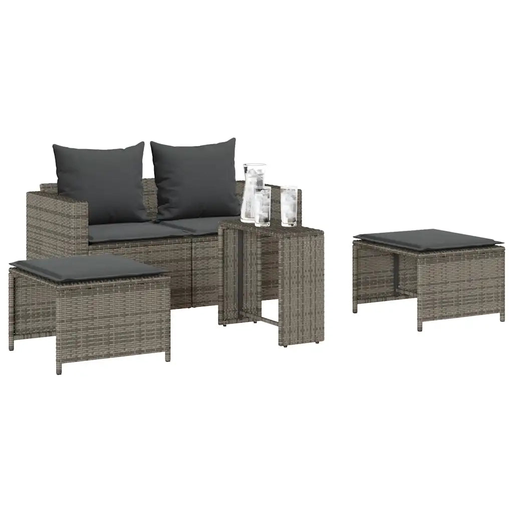 Set Divano da Giardino 5 pz con Cuscini Grigio in Polyrattan