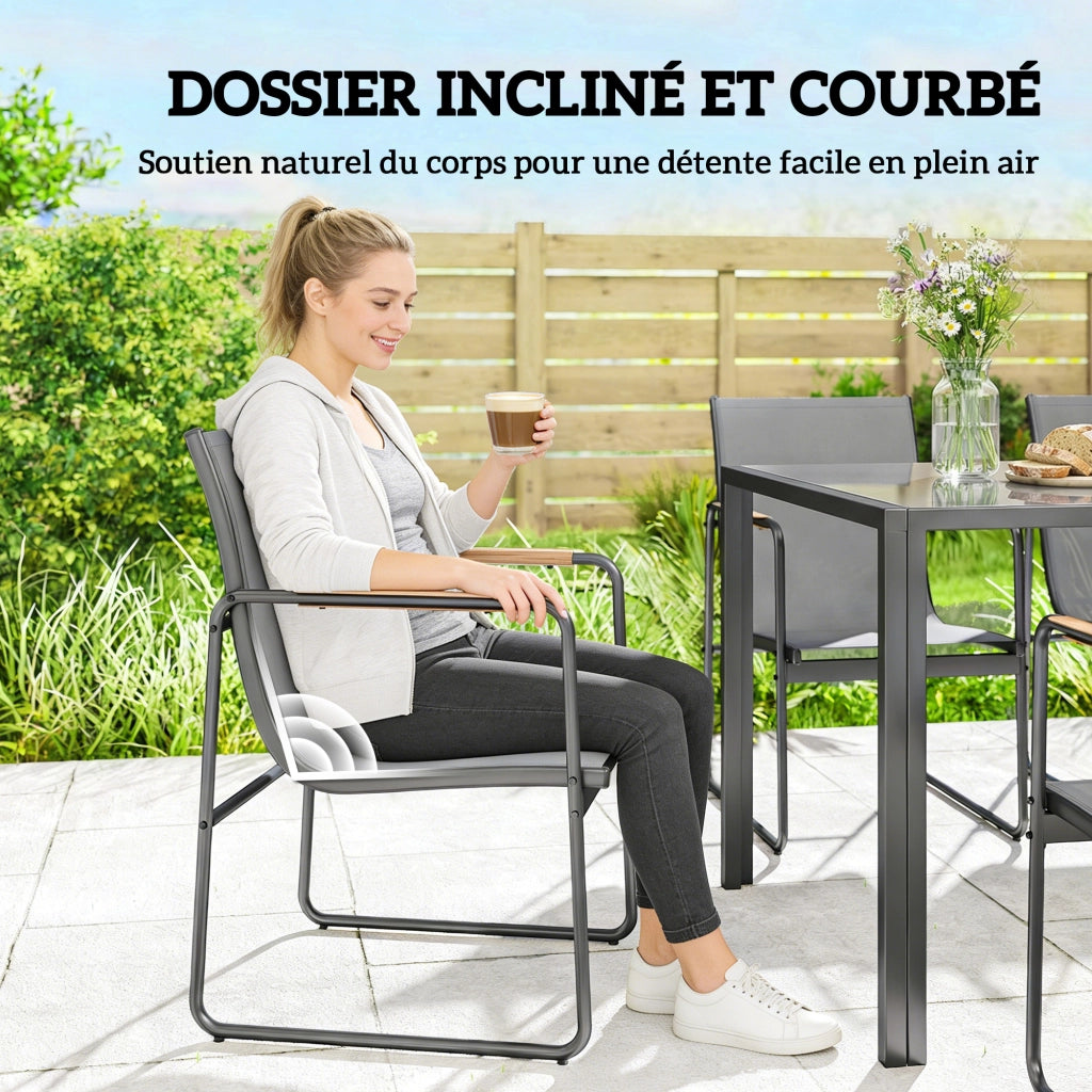 Set Giardino 7 Pezzi 6 Persone ¨C zephmum ¨C Tavolo Vetro Sedie Mesh Grigio
