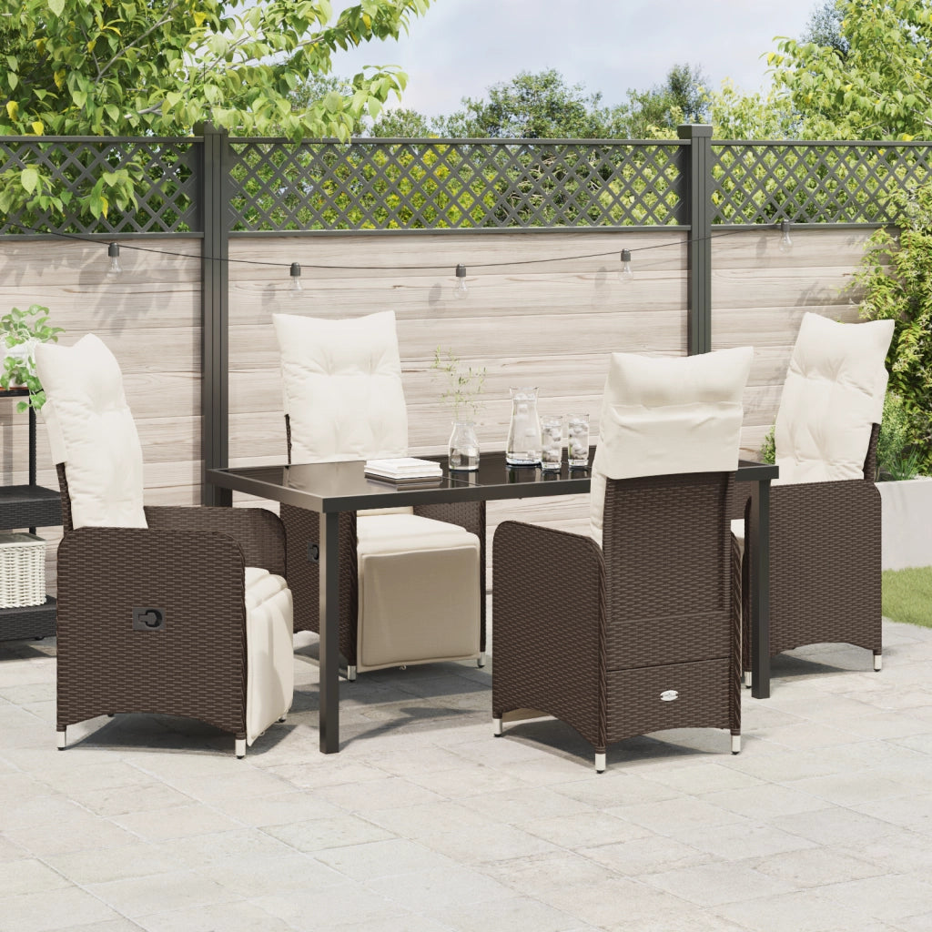 Set da Pranzo da Giardino 5 Pezzi Marrone con Cuscini in Rattan Polivinilico