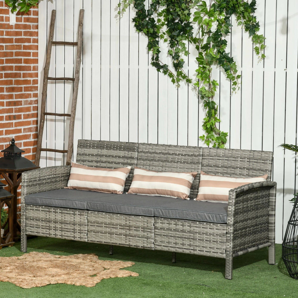 Divano 3 posti in rattan ¨C Xylo ¨C grigio con cuscini 173x68x78 cm