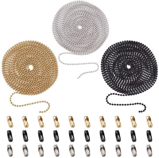 Catena a Palla 32 Metri - Acciaio Inossidabile 304 - 30 Pezzi di Connettore - Creazione di Gioielli Artigianali - 2,4 mm di Diametro - Adatto per Collari per Cani - Catena