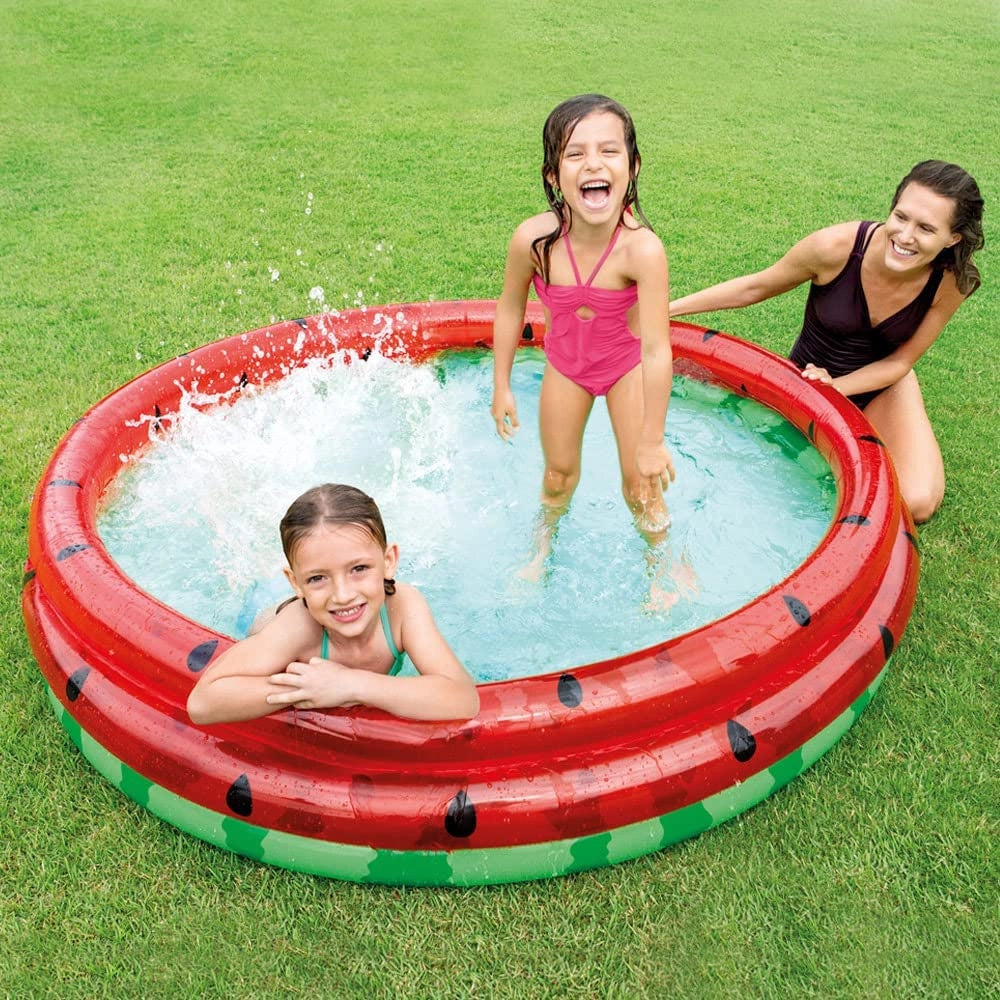 Trade Shop - Piscina Gonfiabile Anguria A 3 Anelli Tonda 168x38 Cm Per Bambini +2 Anni 58448 -