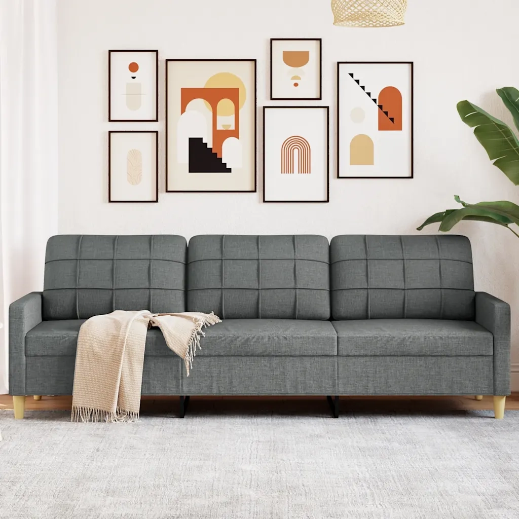 vidaXL Divano a 3 Posti Grigio Scuro 210 cm in Tessuto
