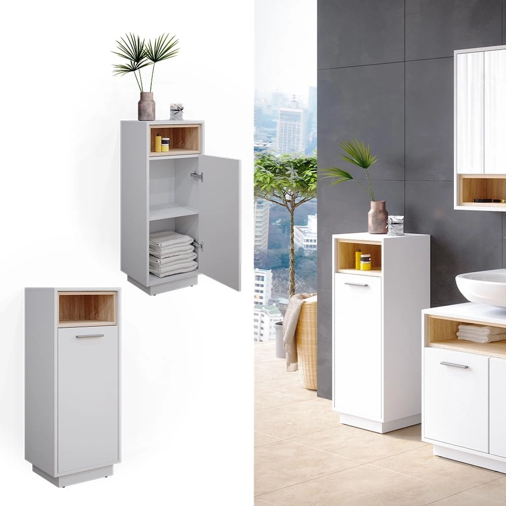 Mobiletto bagno Beatrice, Bianco, 38 x 93 cm, per la conservazione in bagno abbinabile alla serie Beatrice
