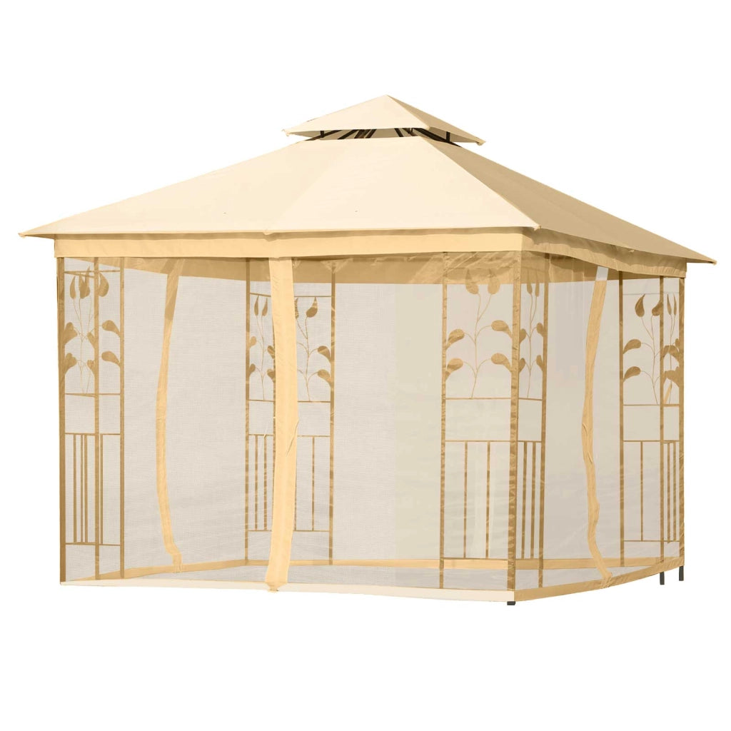 Pergola da giardino 3x3 m ¨C zephmum ¨C beige con tetto doppio e pannelli laterali