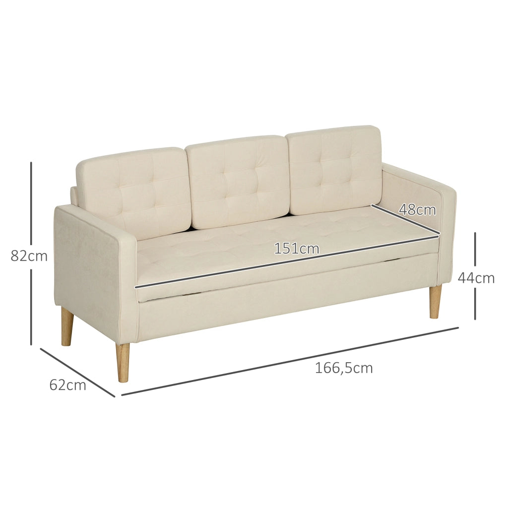 Divano 3 posti in tessuto ¨C zephmum ¨C crema, trapuntato, con contenitore, 166.5x62x82 cm