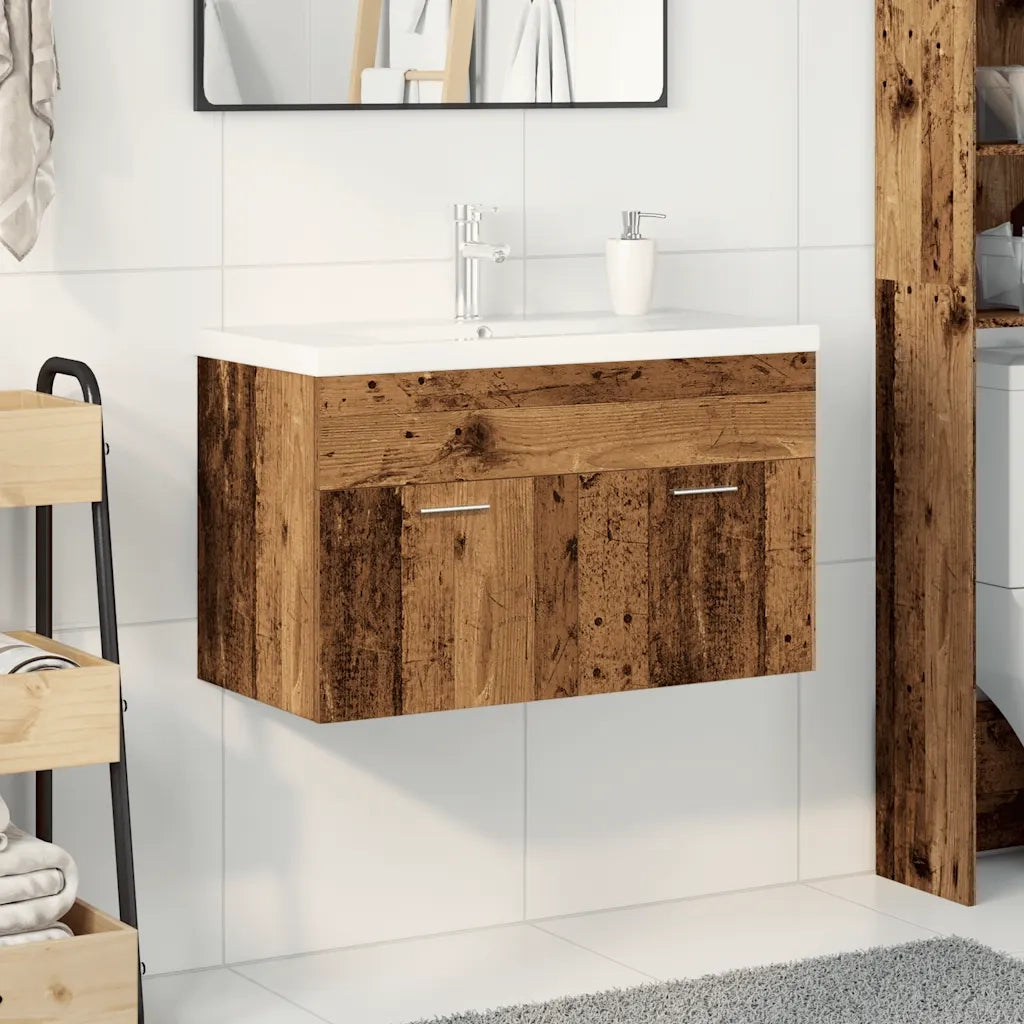 Mobile da Bagno con Lavabo | Armadio Lavabo Integrato e Rubinetto Legno Antico