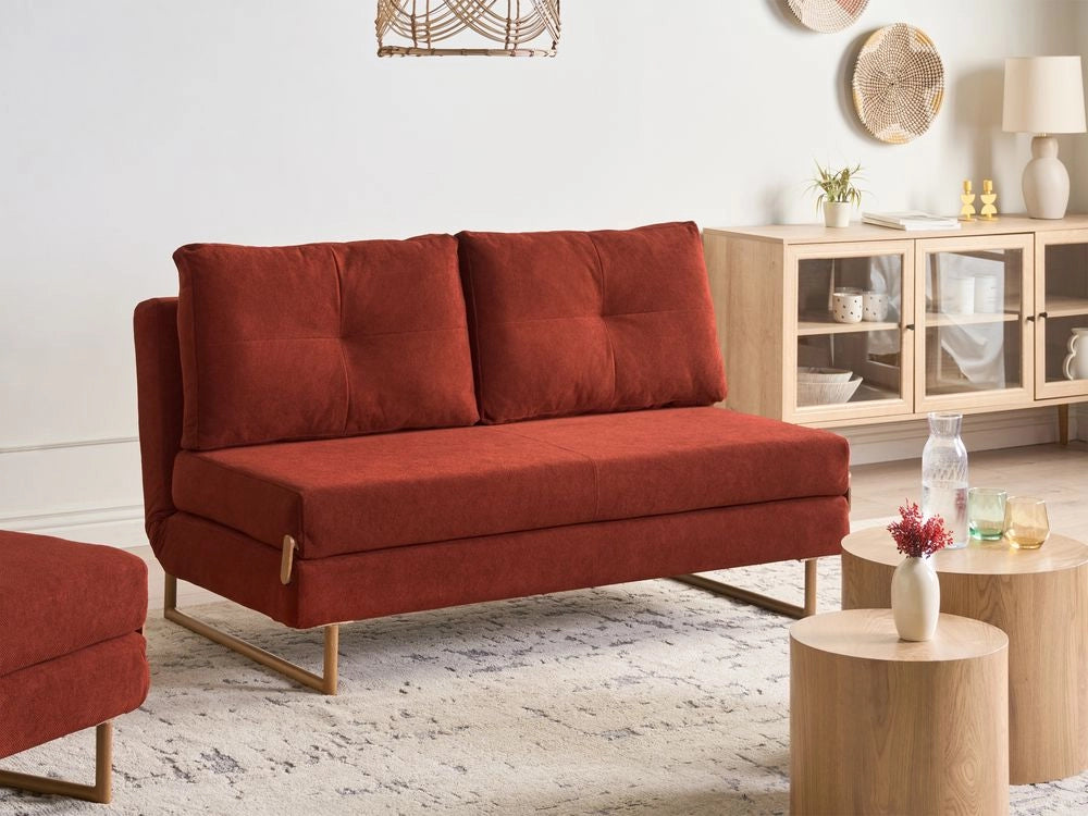 Divano letto a 3 posti Tessuto rosso per divano 3 persone Funzione letto pieghevole
