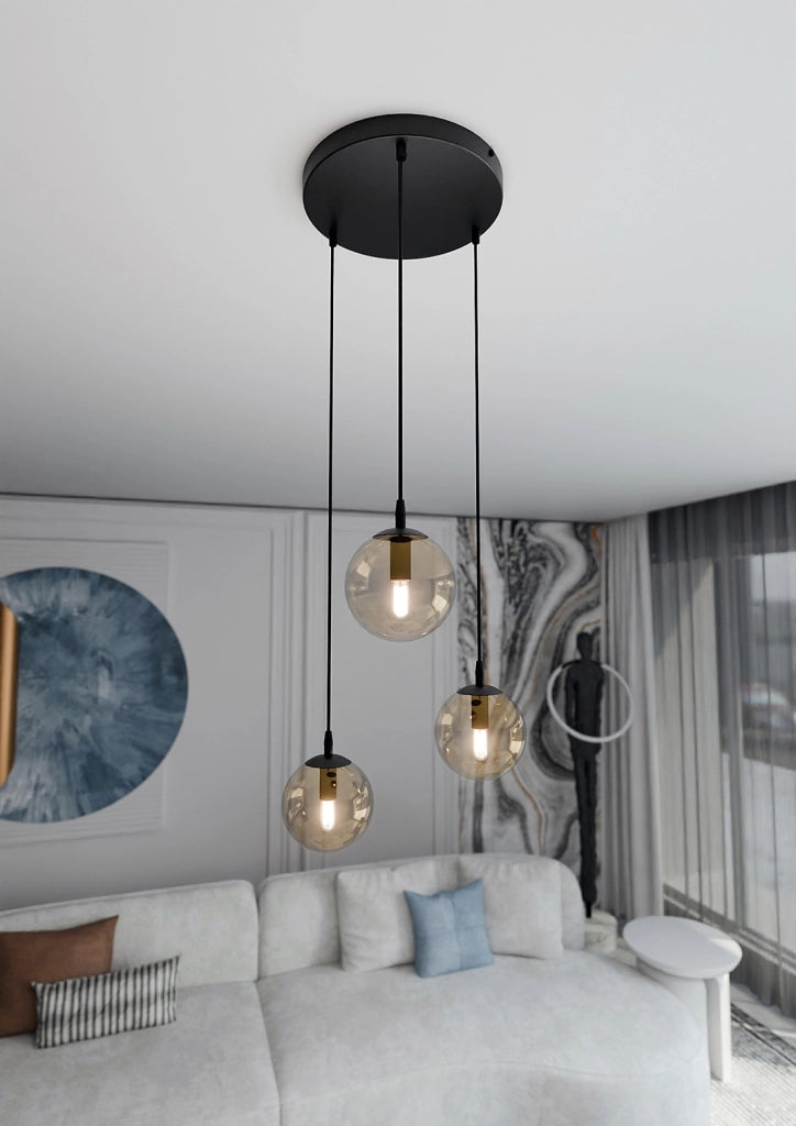 Lampadario Emibig COSMO 3 3xE14 nero miele vetro Premium