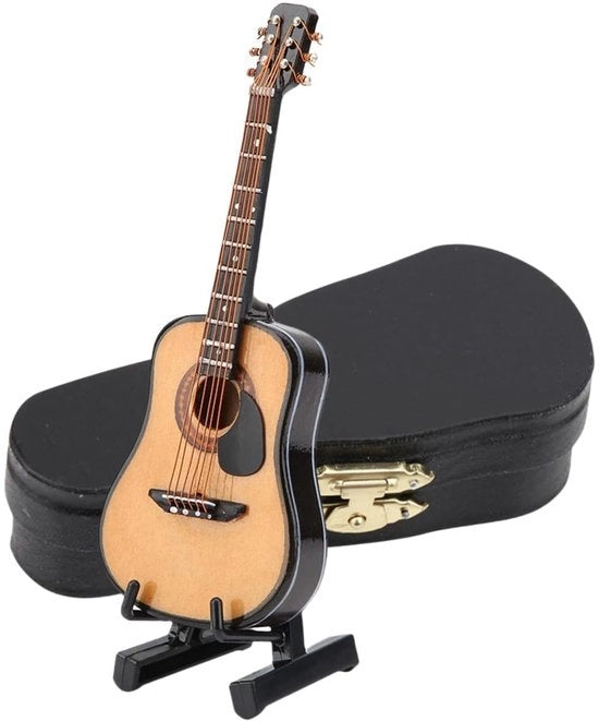 Miniatura chitarra in legno con standard e custodia - Ornamento da ufficio (10CM)