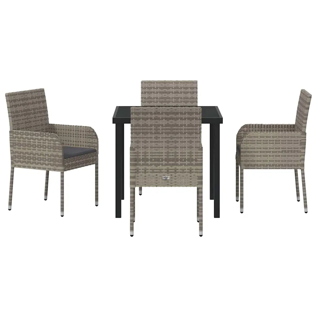 Set da Pranzo per Giardino con cuscino 5 pcs Grigio polyrattan