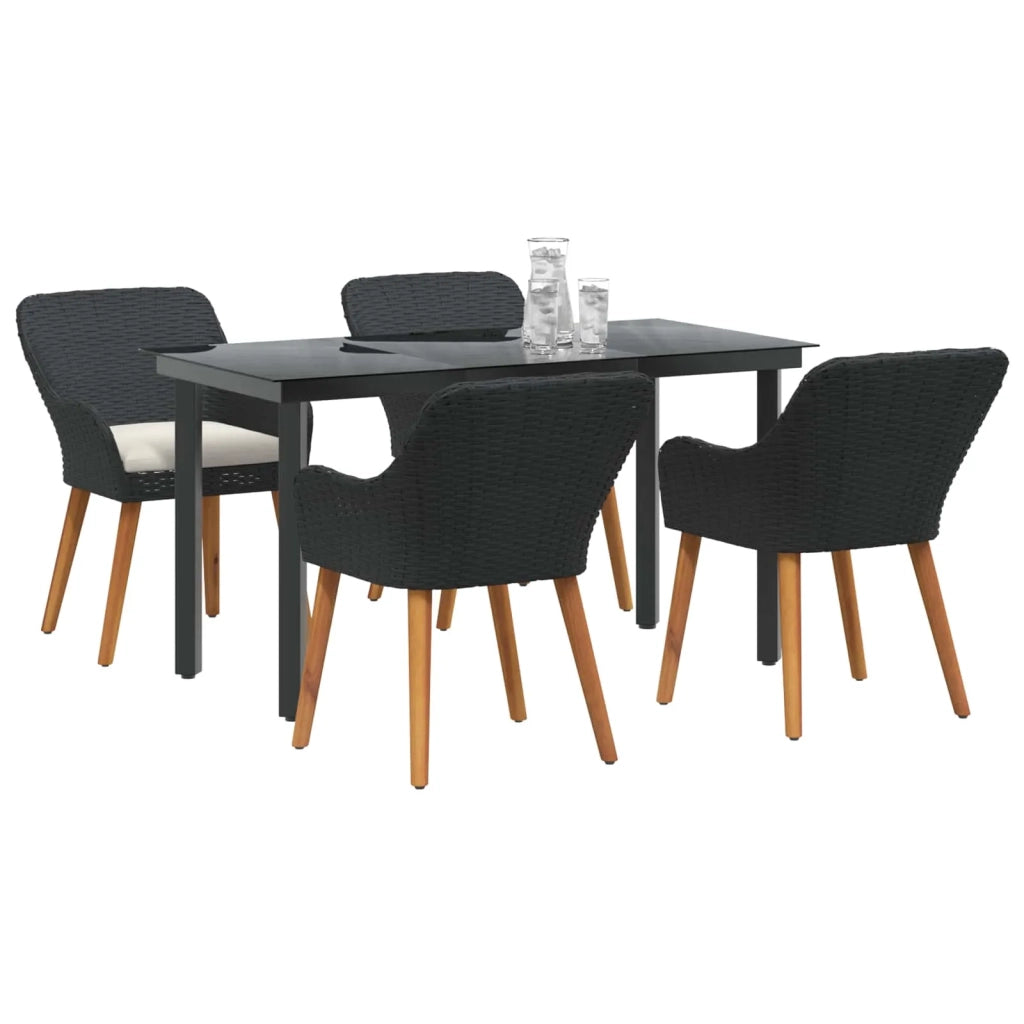 Set da Pranzo per Giardino con cuscino 5 pcs Nero polyrattan 3261672