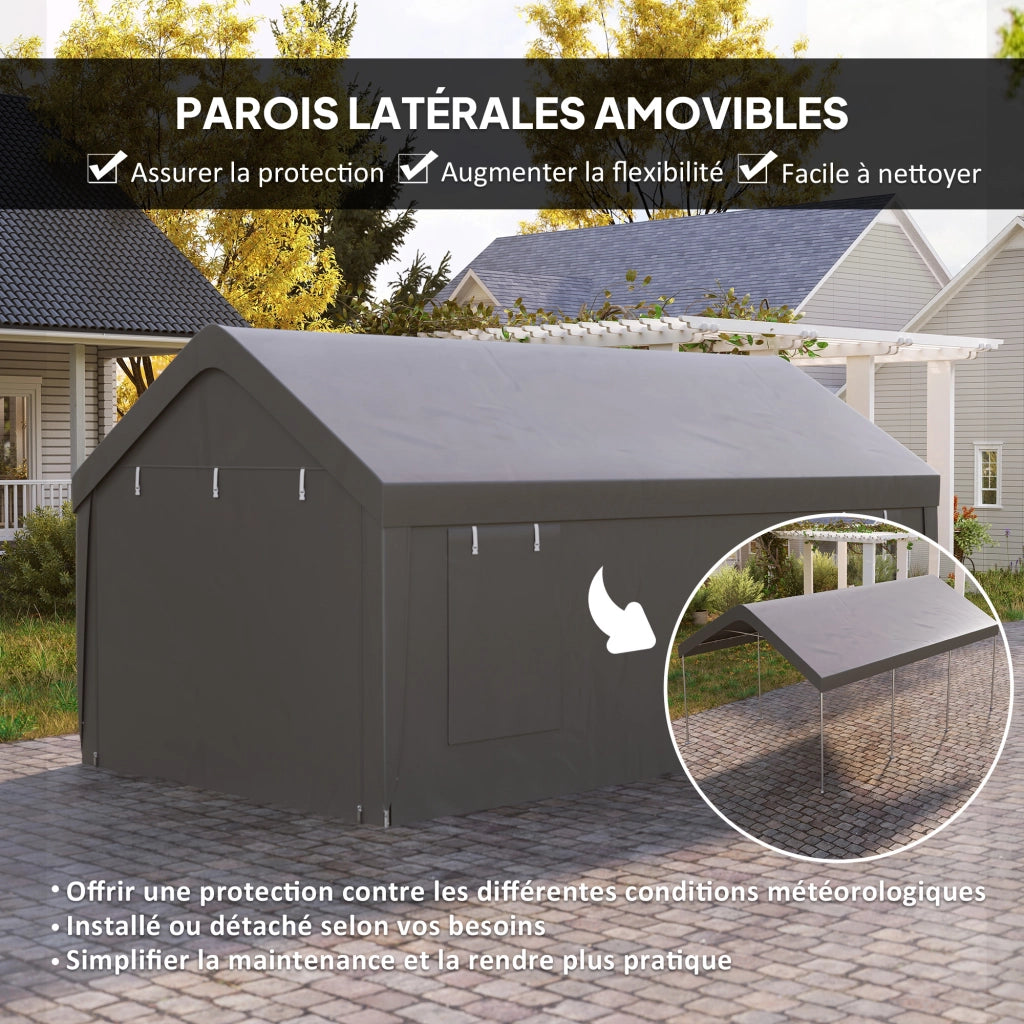 Tenda Garage 3x6 m con Pareti Laterali Amovibili, 2 Porte ad Avvolgimento e 4 Finestre ¨C zephmum ¨C Grigio Scuro
