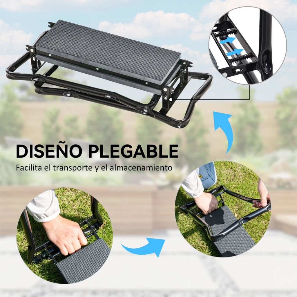 Sgabello Pieghevole Giardino con Cuscino e Sacco Attrezzi ¨C zephmum ¨C Grigio