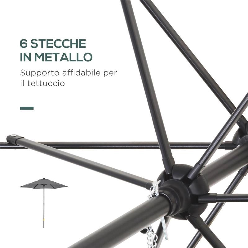 OMBRELLONE DA GIARDINO 2X2 M A 6 STECCHE CON PRESA D'ARIA IN ALLUMINIO METALLO E POLIESTERE GRIGIO SCURO