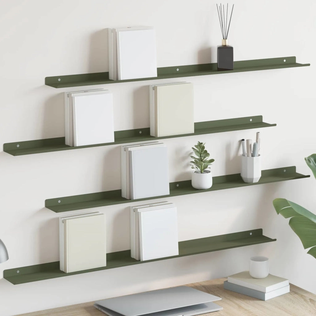 Mensola sospesa 4 pcs Verde oliva 100 x 9 x 2,5 cm Acciaio