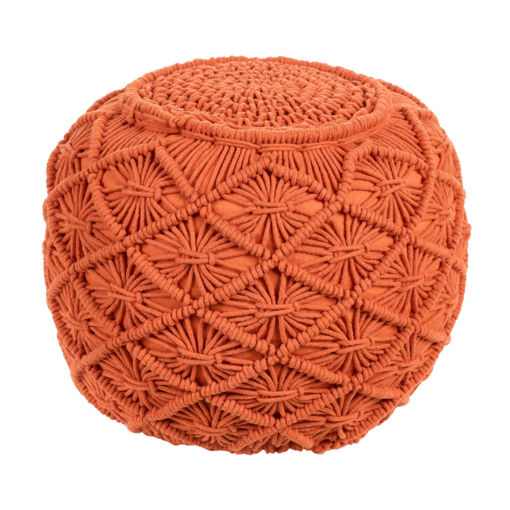 Pouf lavorato a maglia Poggiapiedi rotondo intrecciato all'uncinetto in cotone arancione