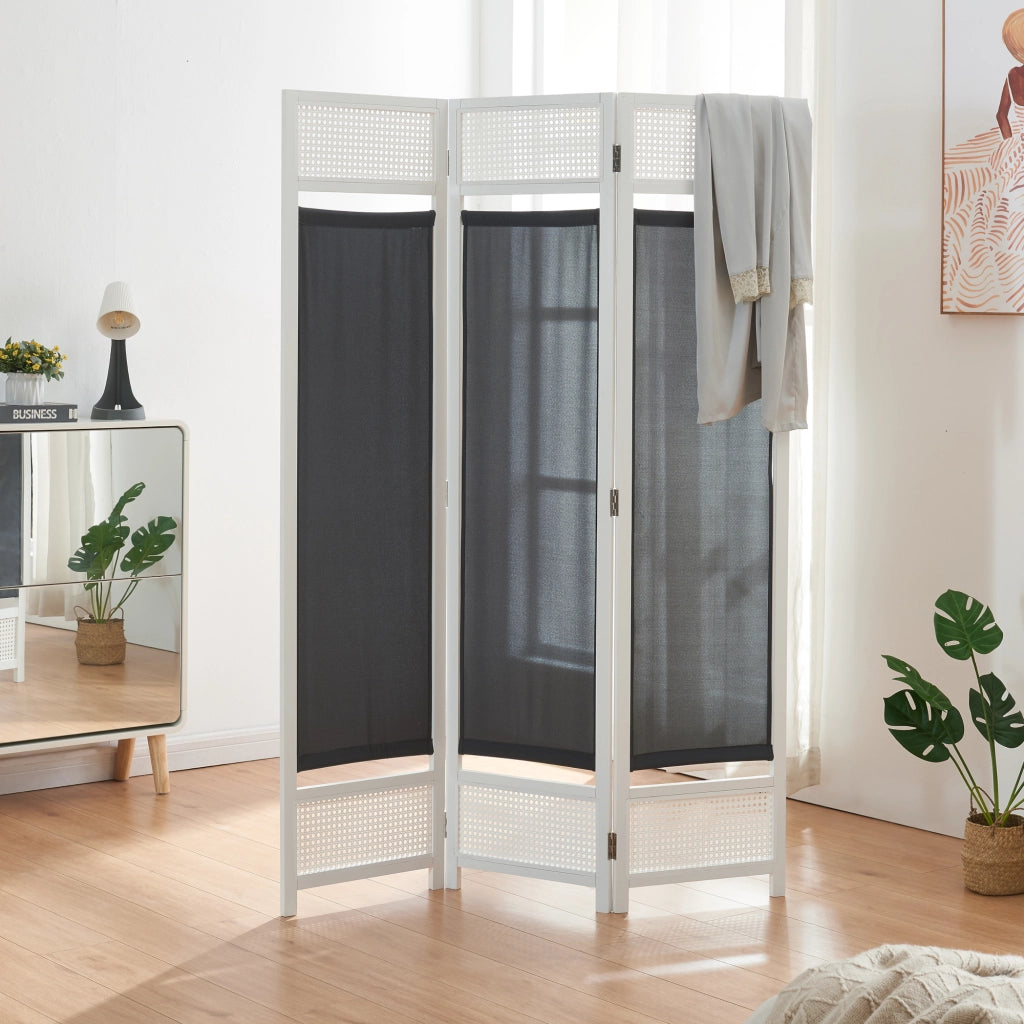 Paravento Pieghevole Dorotea per Interni Separè a 3 Pannelli 120 x 170 cm Bianco / Grigio Scuro [en.casa]
