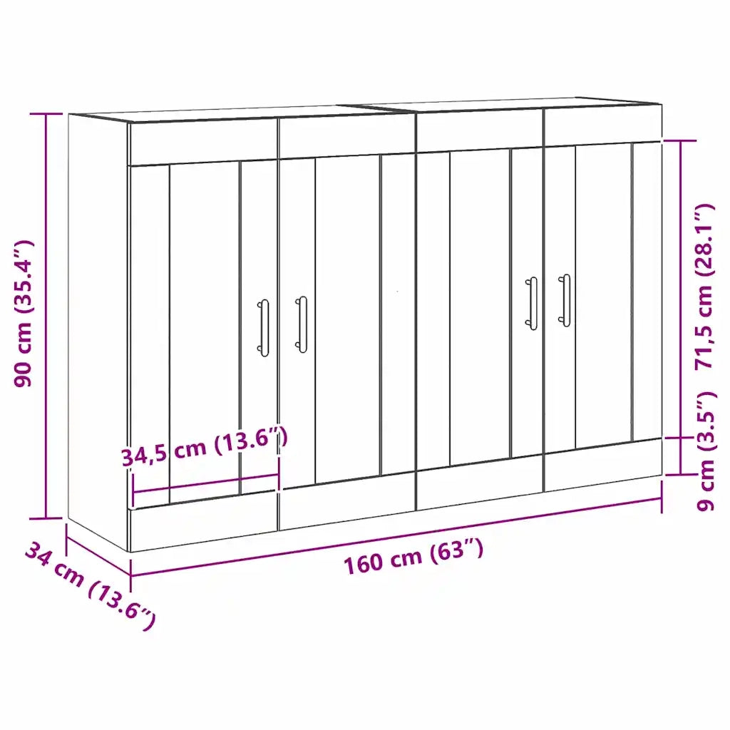 Mobile a muro 2 pcs Rovere Nero 69,5 x 34 x 90 cm 3333107