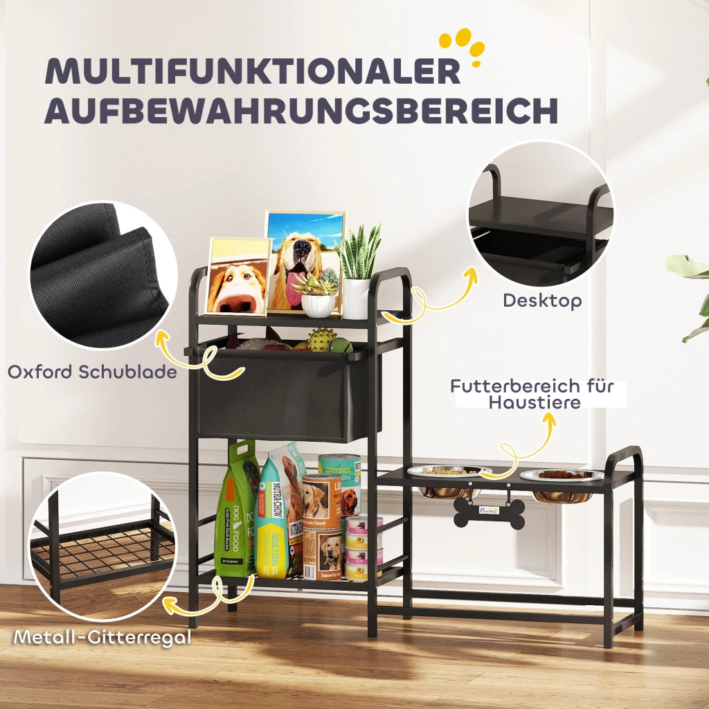 Ciotola per Cani Regolabile in Altezza con Contenitore ¨C zephmum ¨C 89.5x27x74 cm Nero