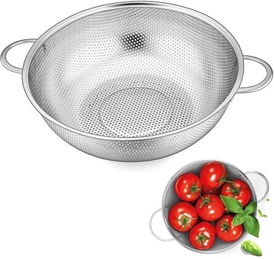 Pastaeef Ø 22 cm - Acciaio Inossidabile - Colapasta con Maniglie - Microforato - Resistentente al Lavastoviglie - Leggero 200 g
