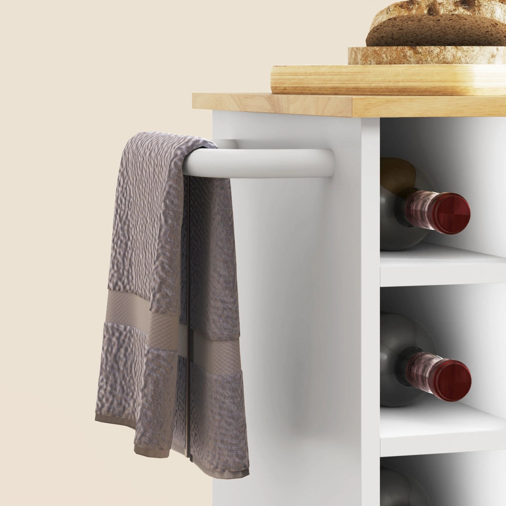 Carrello da Cucina con 1 Anta; 1 Vano Aperto; 3 Ripiani Laterali; 6 Portabottiglie e Portaasciugamani; 83x40x83 cm