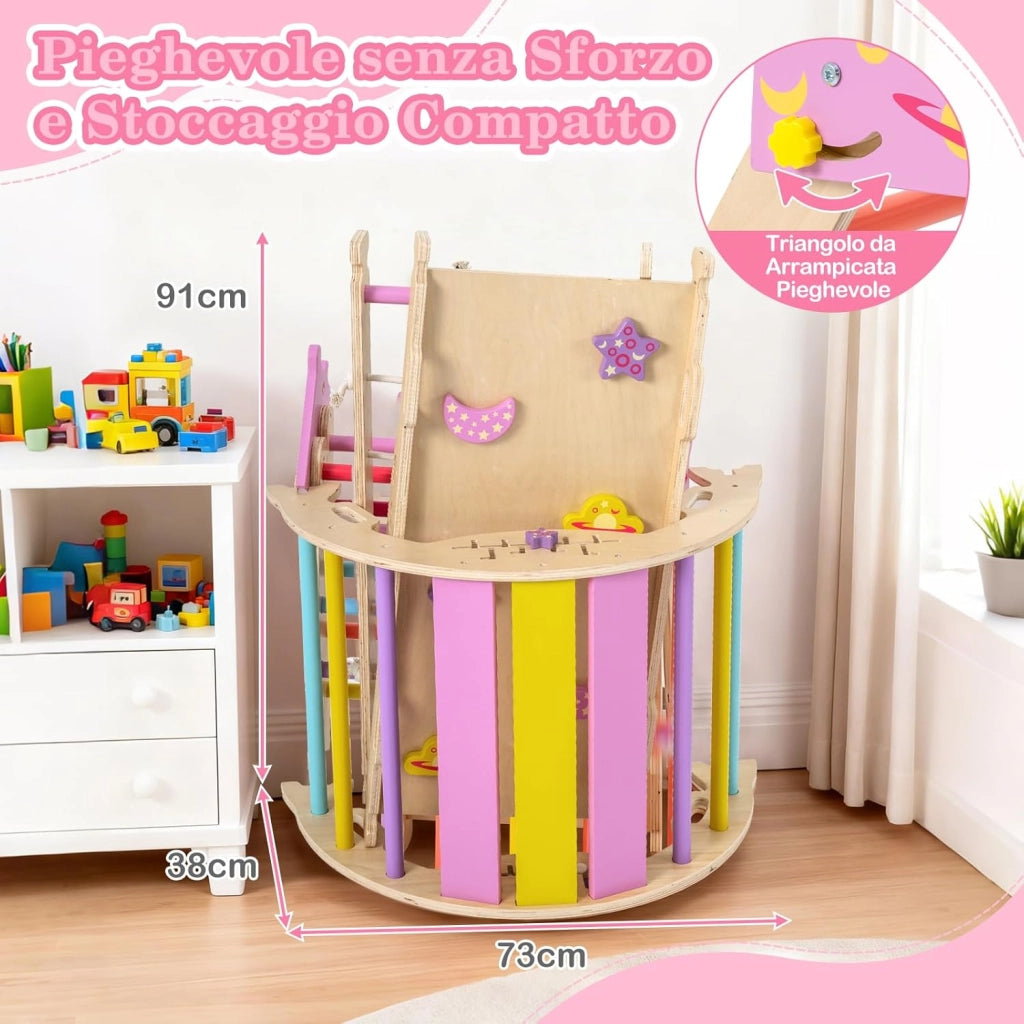 8 in 1 Set da Arrampicata per Bambini, Giocattoli da Arrampicata Pieghevoli con Triangolo Arco e Rampa, Giochi Montessori per Bambini 1 Anni + (Unicorno 4 pezzi, Macaron)