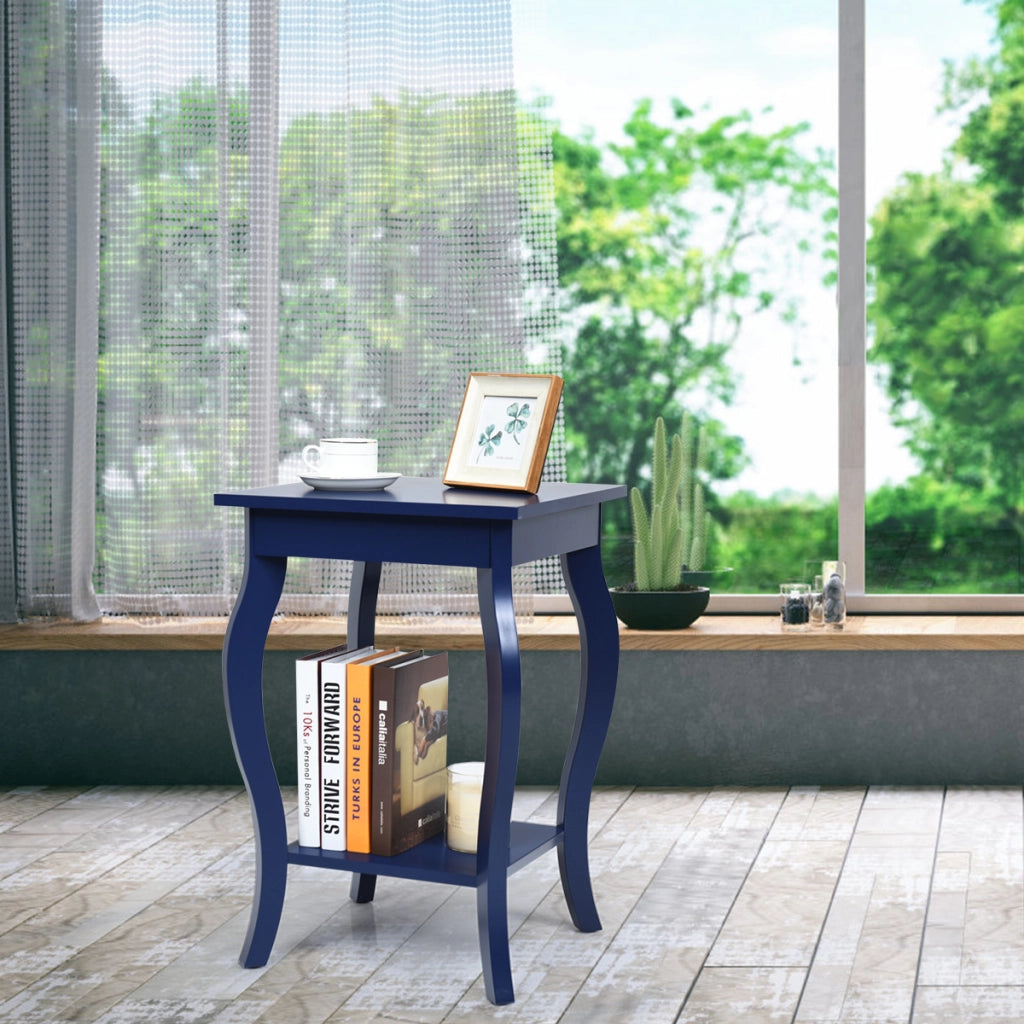 Set di 2 tavolini con gambe curve ripiani aperti a 2 livelli piedini antiscivolo-2 Tavolini laterali Blu scuro