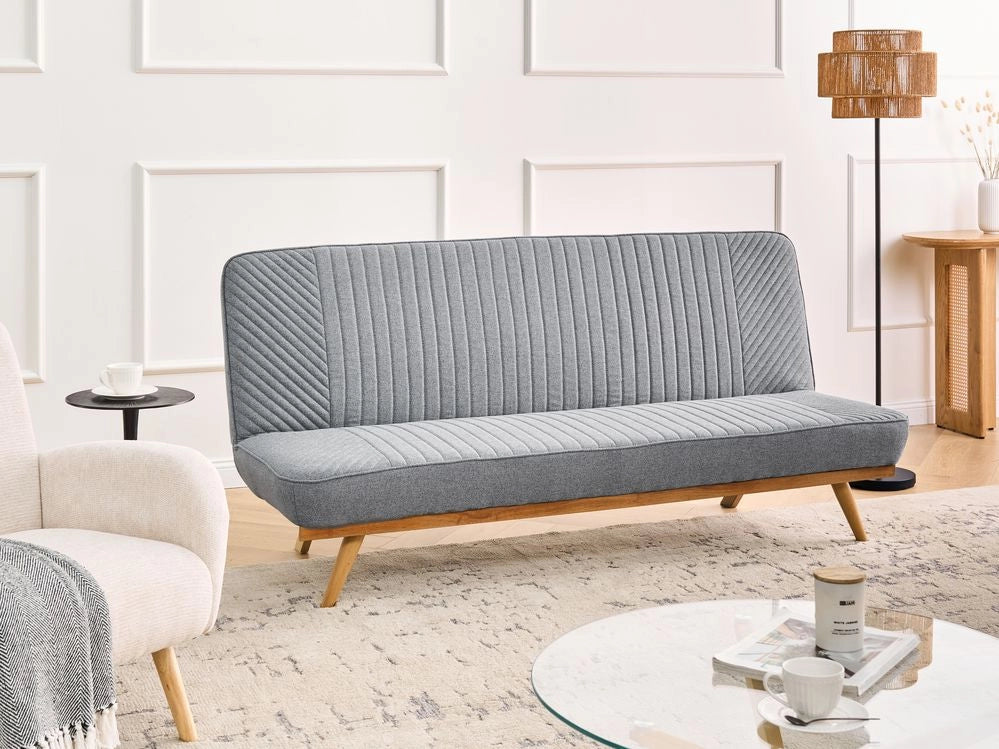 Divano letto Grigio Rivestimento in tessuto Gambe in metallo 2 posti Seduta con schienale imbottito Design moderno Senza braccioli