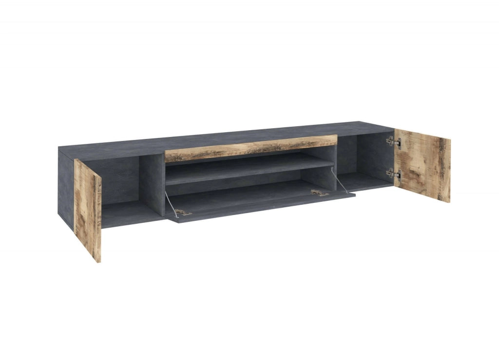 Artropodi, Mobile Porta tv 2 Ripiani Made in Italy, 200x40x37h cm Marrone Acero