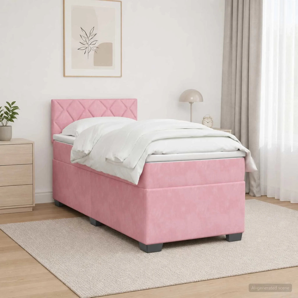 Letto con Box Spring, Materasso e LED Rosa 100 x 200 cm Velluto 3452131