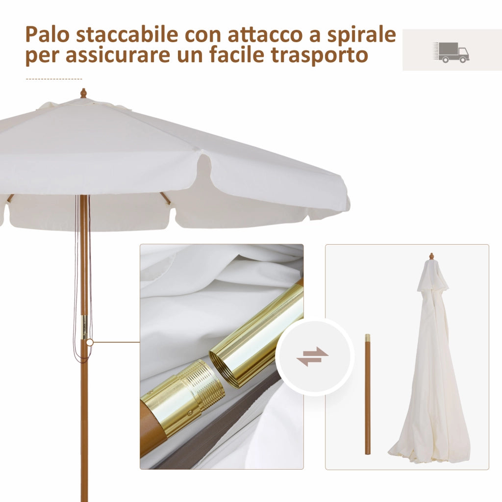 Ombrellone da Giardino con Doppio Tettuccio, in Legno di Bamb¨´ e Poliestere, ?325x250 cm, Crema