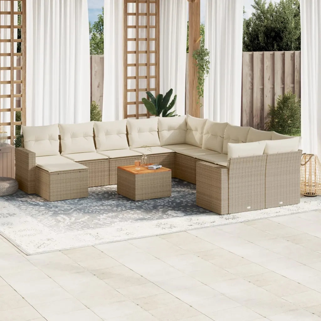 Set Divani da Giardino 12 pz con Cuscini Beige in Polyrattan 3256751