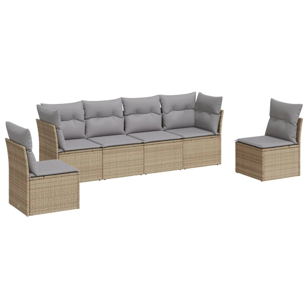 Set Divano da Giardino 6 pz | Set Salotto da Giardino con Cuscini Beige in Polyrattan