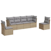 Set Divano da Giardino 6 pz | Set Salotto da Giardino con Cuscini Beige in Polyrattan