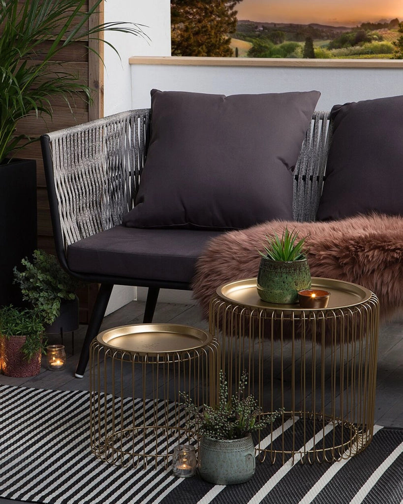 Tappeto per esterno Mat Nero sintetico 90 x 180 cm a righe motivo geometrico ecologico moderno minimalista