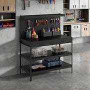 Banco da lavoro ULEVR 122x61x156 cm con 2 cassetti, pannelli forati e ripiani regolabili, nero